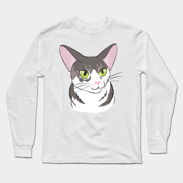 Gray and White Cat Long Sleeve T-Shirt by SakuraDragon